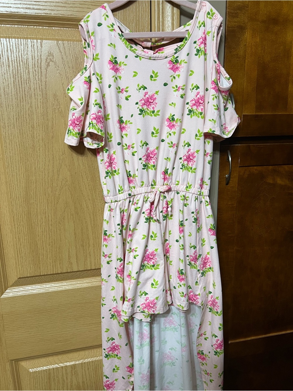 Pink Floral Cold-Shoulder Maxi Dress with short